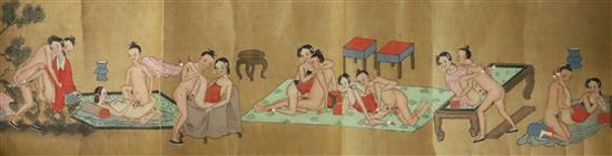 A Chinese erotic hand scroll, early 20th century, image 18cm x 116cm